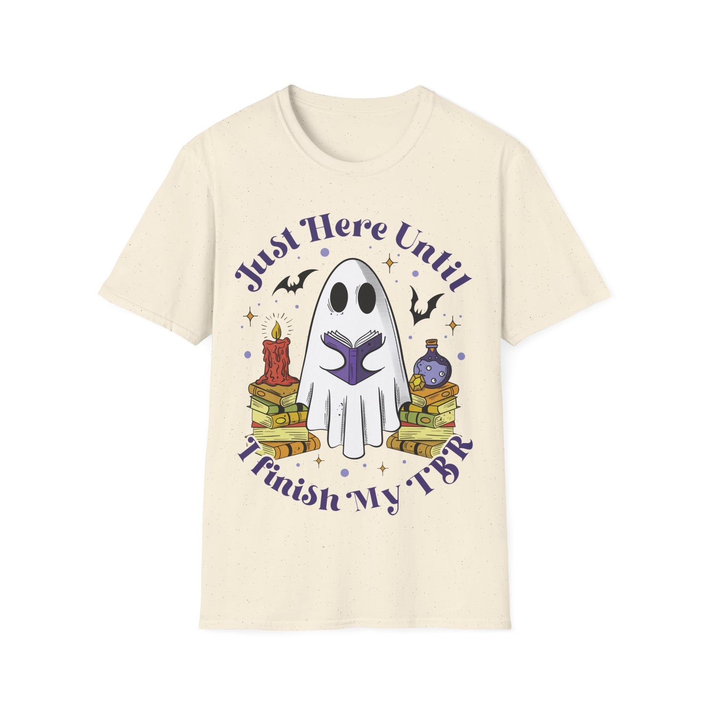 "Just here until I finish my TBR" ghost Halloween shirt, ghost reading, booktok, book lover, Halloween lover, summerweek, books, funny book shirt, Halloween book tee.