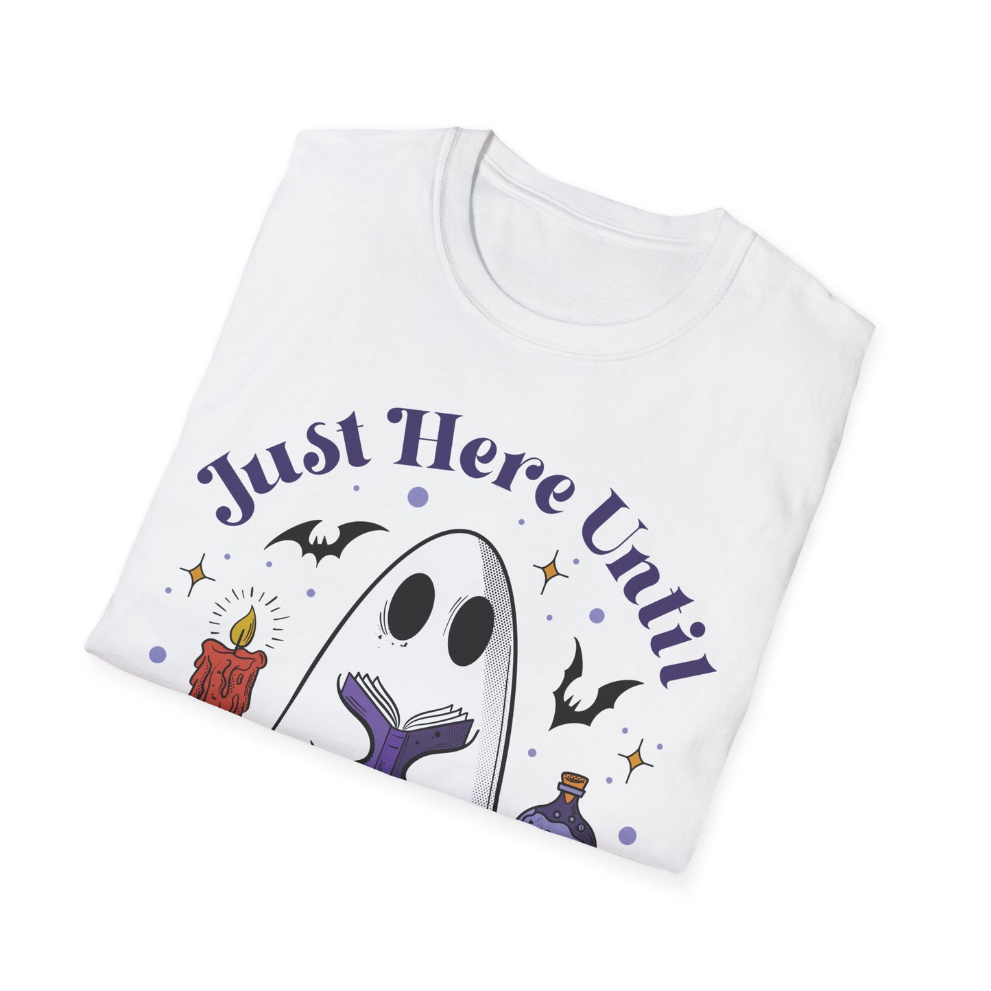 "Just here until I finish my TBR" ghost Halloween shirt, ghost reading, booktok, book lover, Halloween lover, summerweek, books, funny book shirt, Halloween book tee.