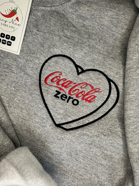 Coke Zero embroidered Crewneck | Coca-Cola tee | Coca Cola shirt | Unisex | fun shirt | Soda lover addict | trendy | embroidery custom