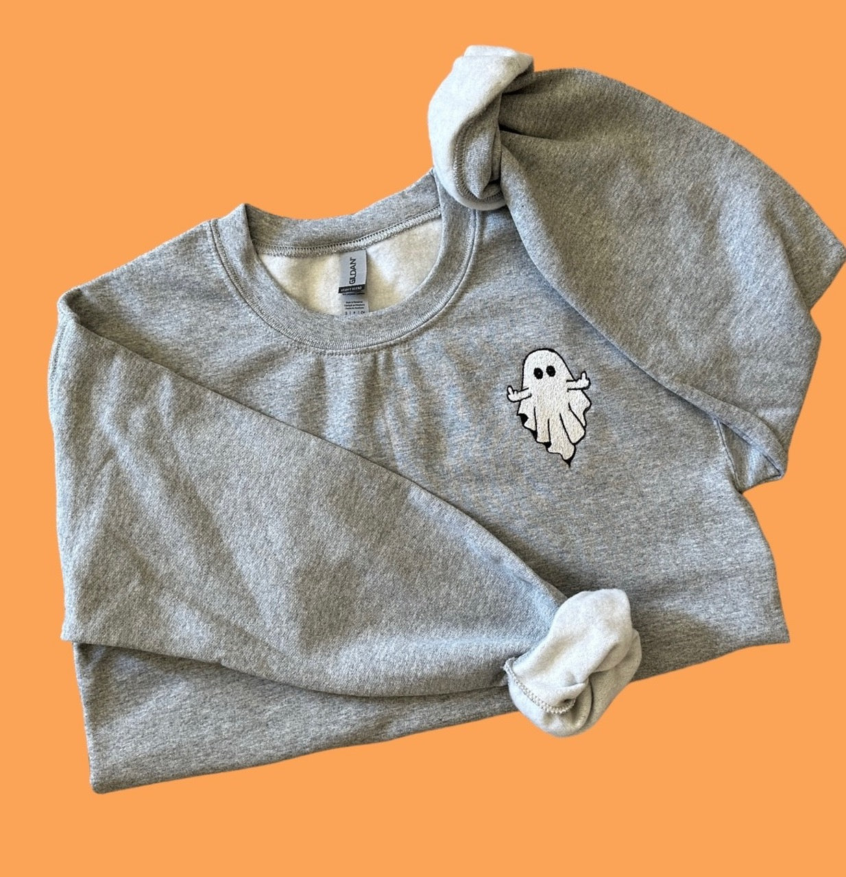 Embroidered ghost middle finger crewneck, spooky season sweatshirt, cozy season, funny FU, snarky Halloween shirt, ghost lover, fun ghost