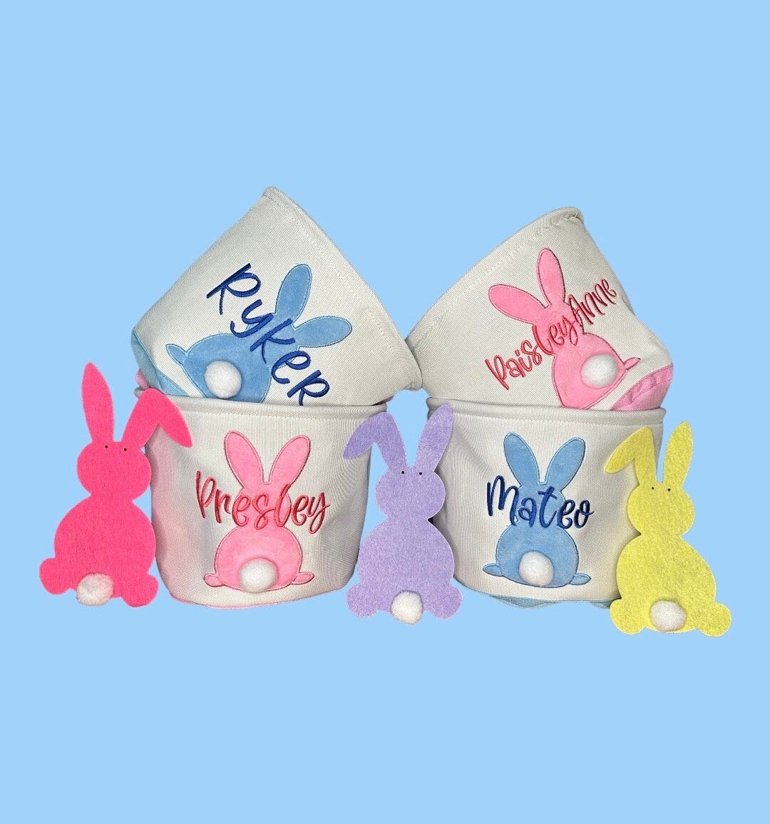 Personalized Easter Basket, Bunny Baskets for Kids, Embroidered Easter Basket, Easter Bunny Tail Bag, Boys Girls Easter Gifts, monogram