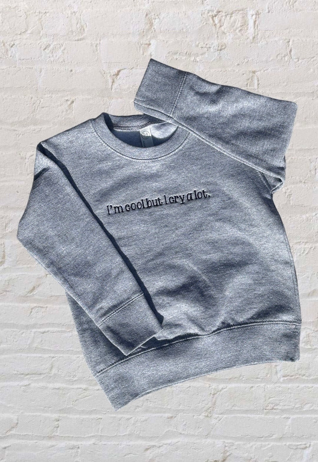 I'm cool but I cry a lot embroidered toddler crewneck, kids t-shirt, funny children tee, Wild child, funny kid shirt, custom embroidered tee