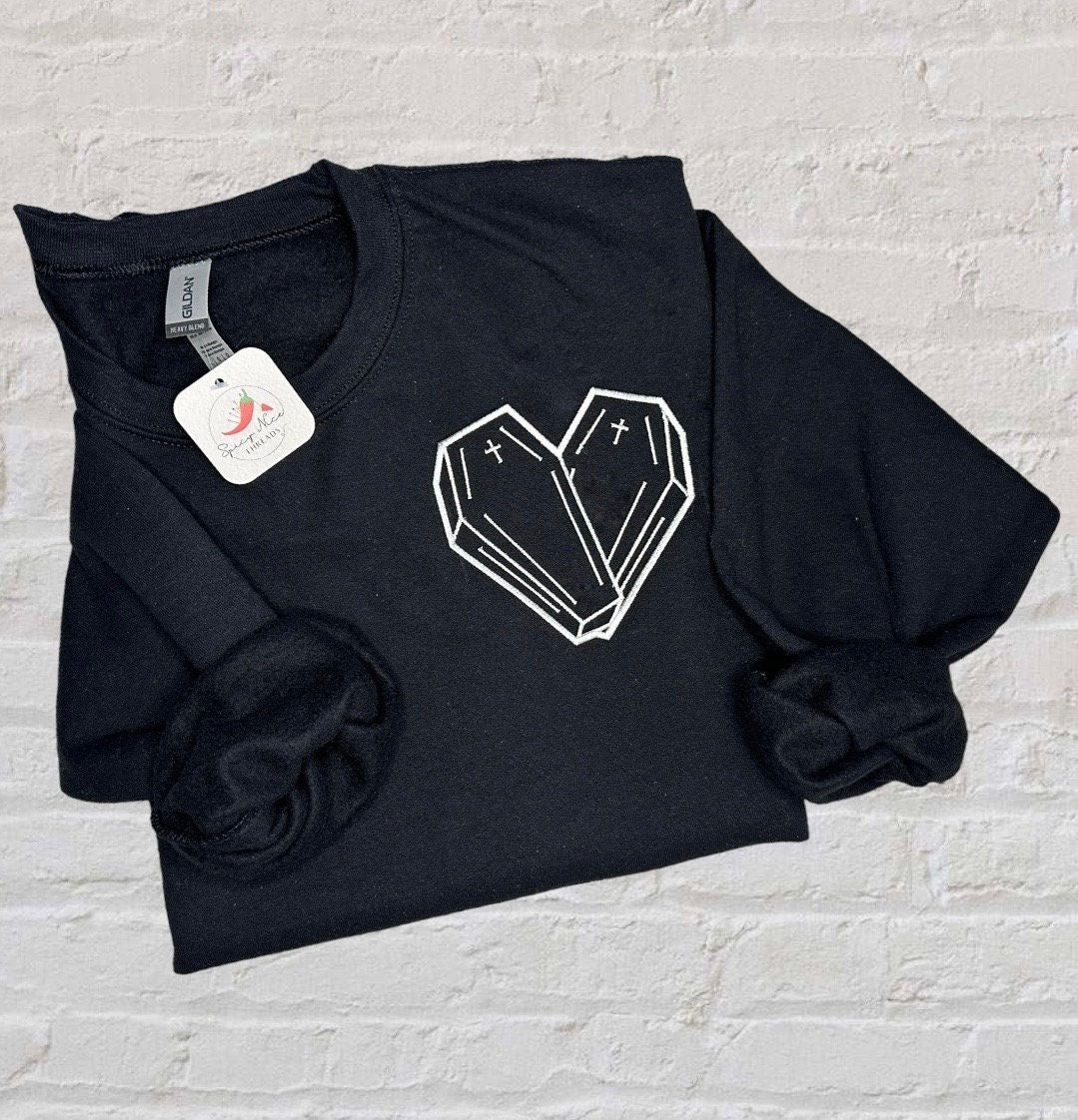 Embroidered coffin heart crewneck | Funeral director gift | Mortician | Mortuary Science | Halloween | Forensics | Goth clothes | Cross