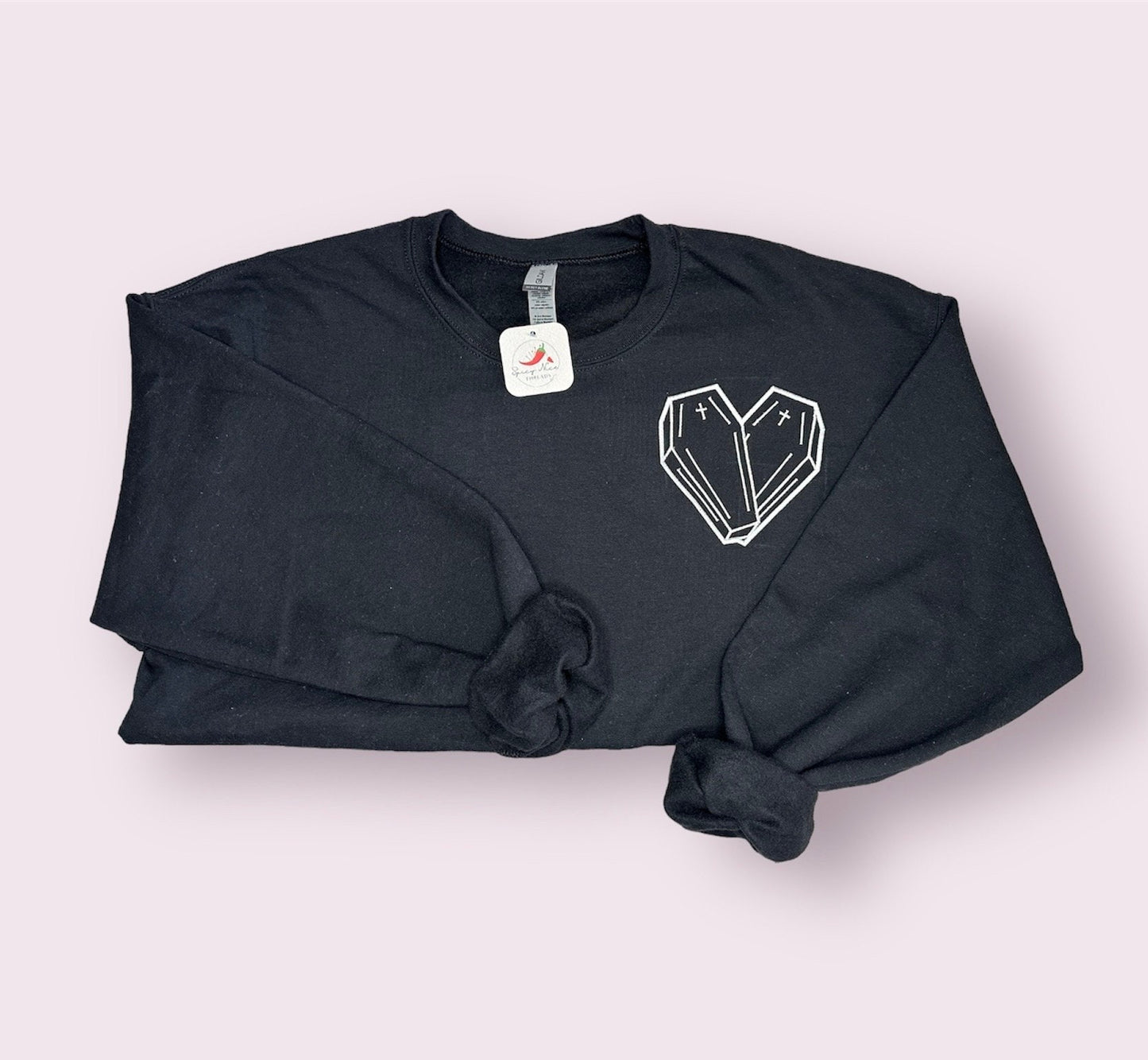 Embroidered coffin heart crewneck | Funeral director gift | Mortician | Mortuary Science | Halloween | Forensics | Goth clothes | Cross
