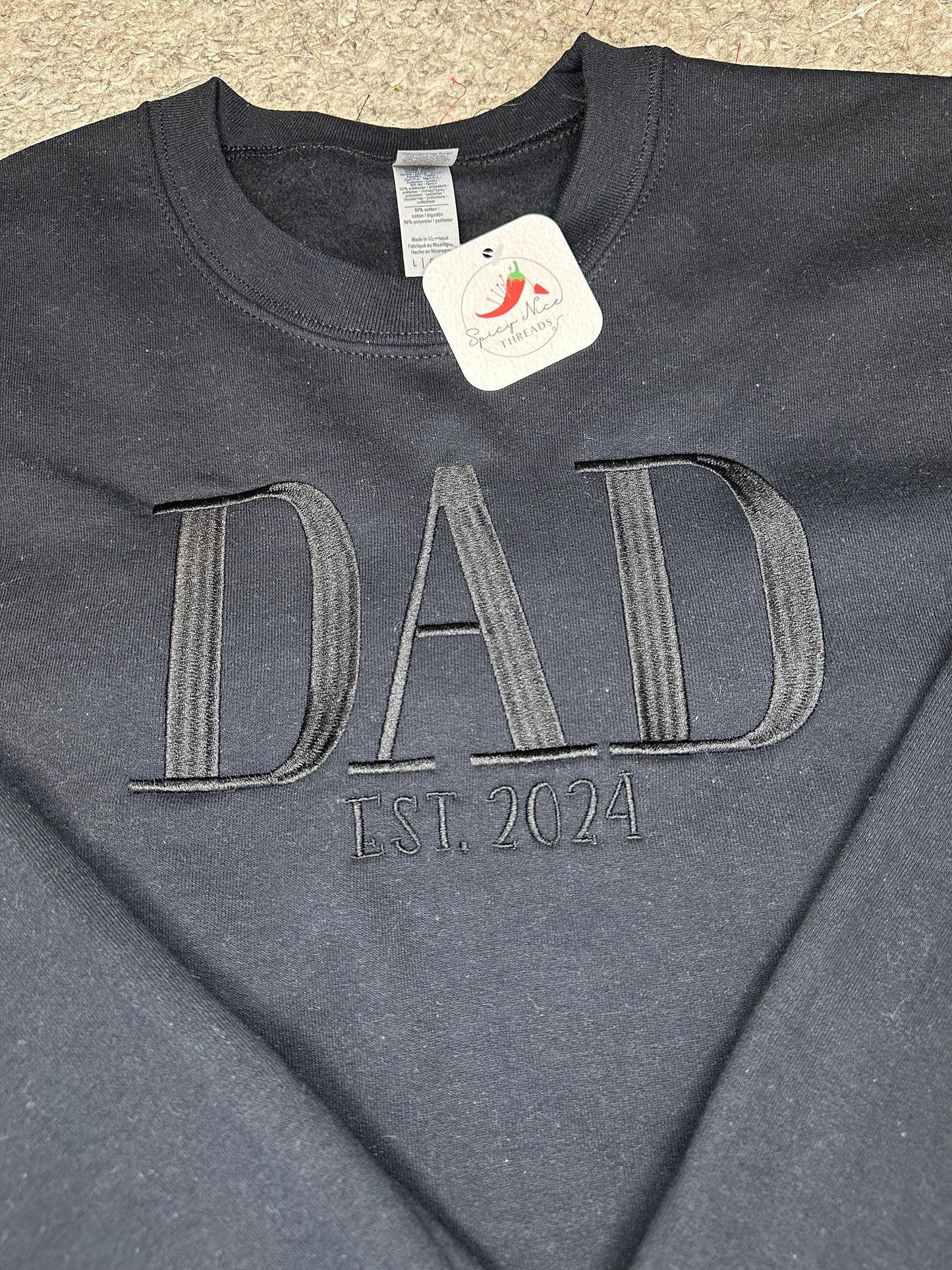 Embroidered Father’s Day DAD crewneck with established year, monochromatic, established dada, daddy, dad life, gifts for dad, gifts for him