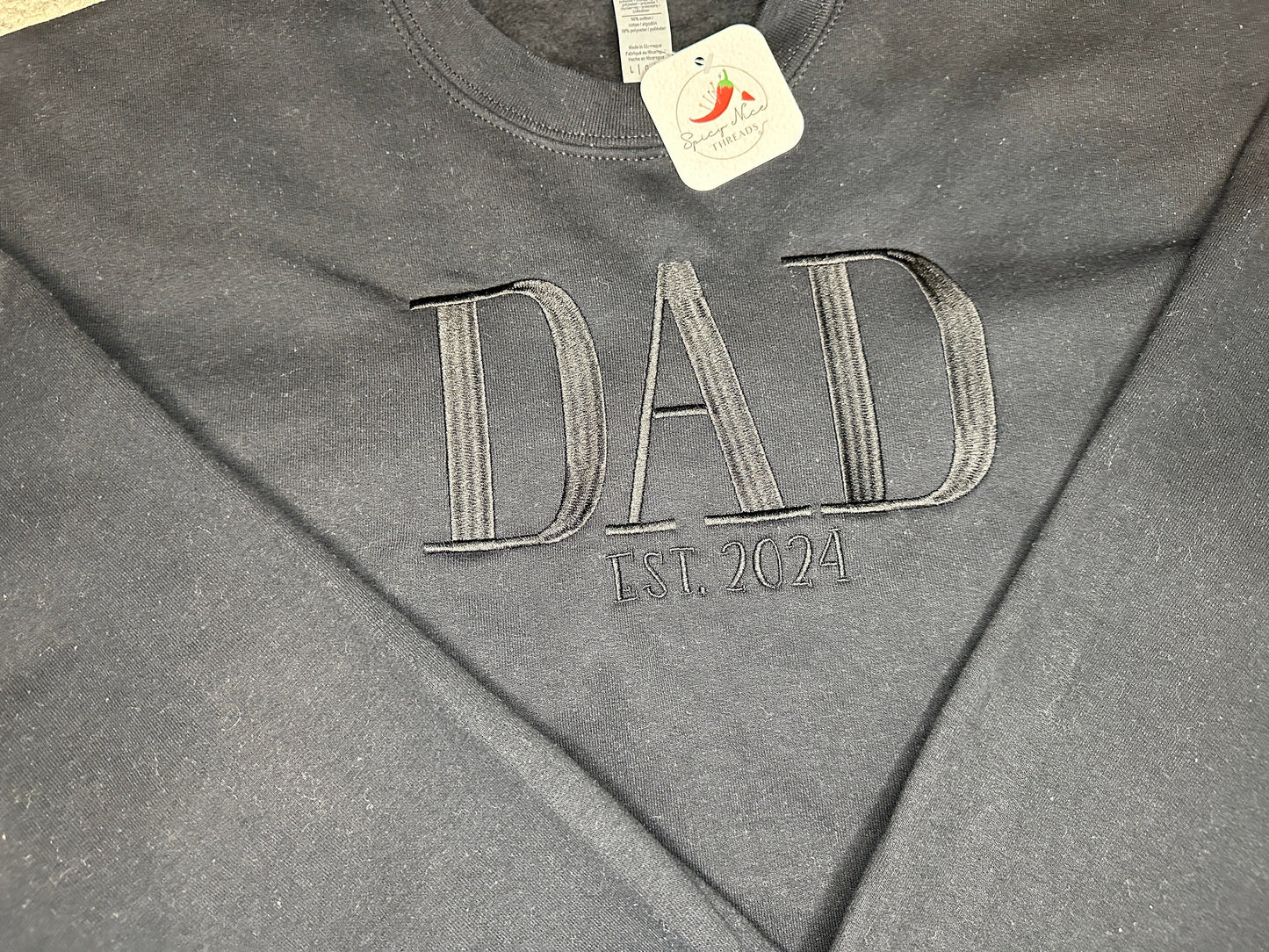 Embroidered Father’s Day DAD crewneck with established year, monochromatic, established dada, daddy, dad life, gifts for dad, gifts for him