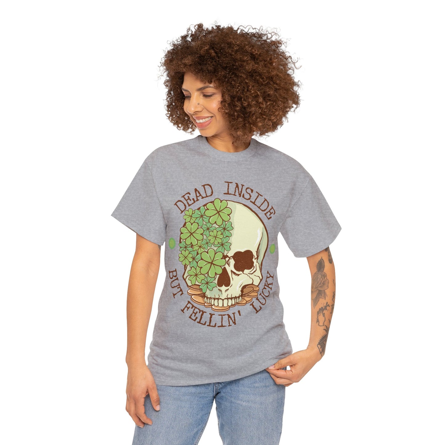 Dead inside but feelin' lucky shirt | Dark humor | St. Patrick's Day | St. Patty's Day | Skulls | Skeleton | Shamrocks | Green | Lucky