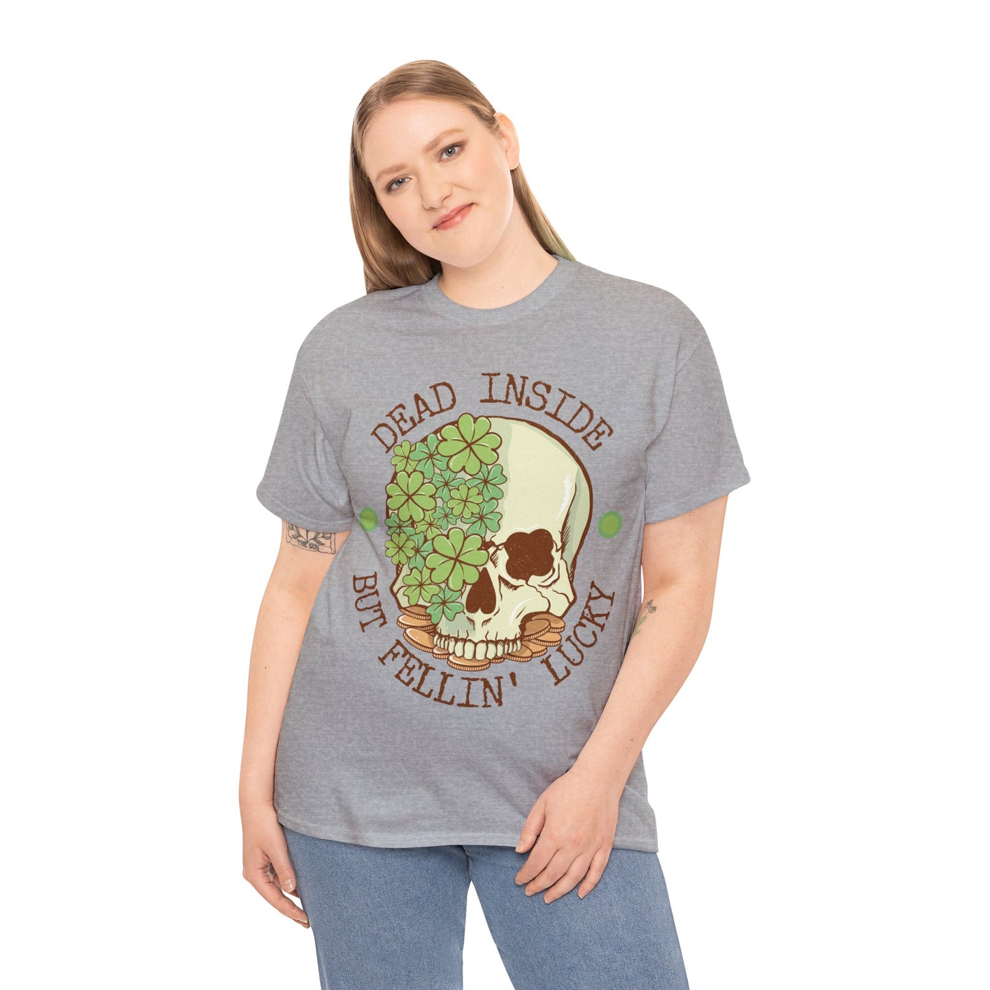 Dead inside but feelin' lucky shirt | Dark humor | St. Patrick's Day | St. Patty's Day | Skulls | Skeleton | Shamrocks | Green | Lucky