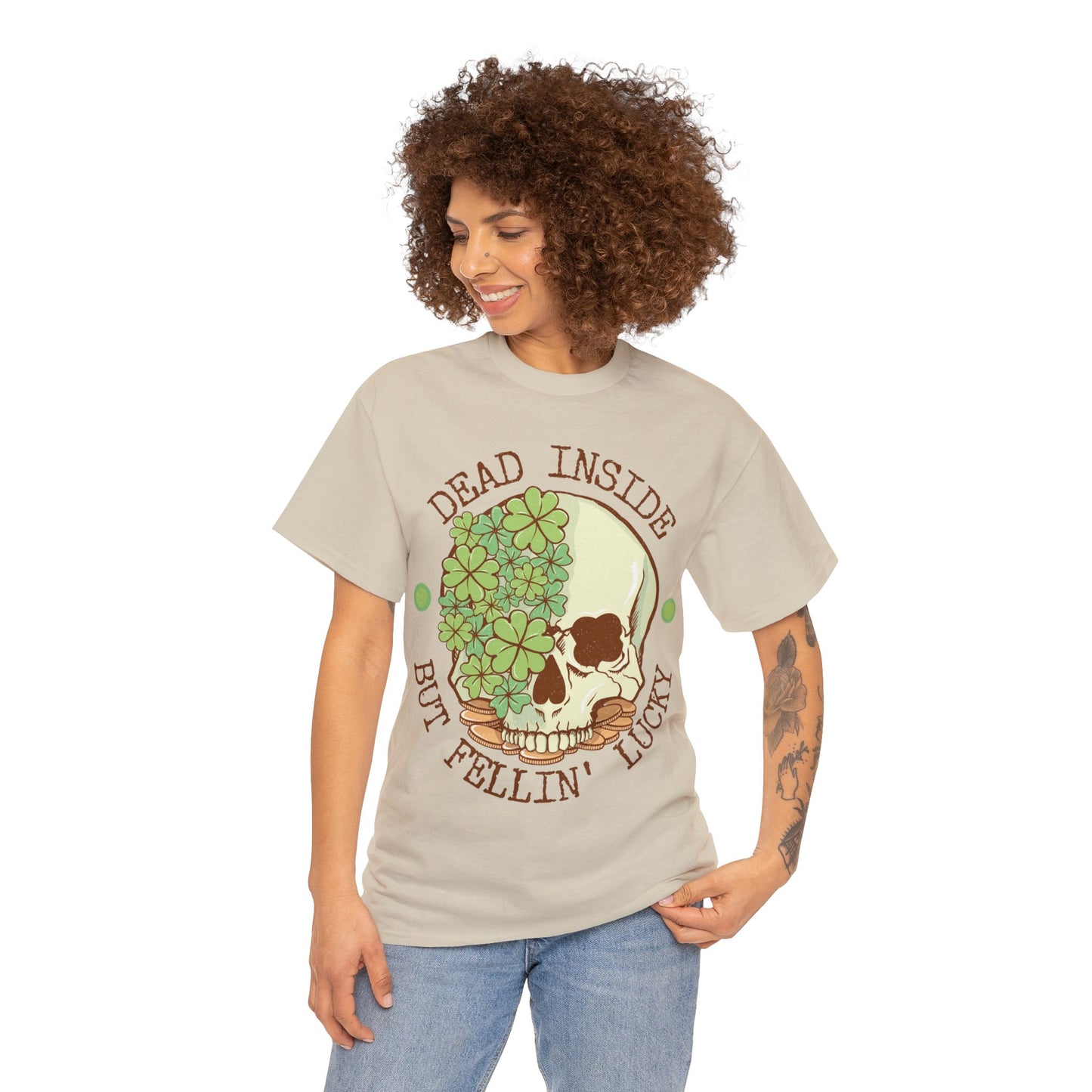 Dead inside but feelin' lucky shirt | Dark humor | St. Patrick's Day | St. Patty's Day | Skulls | Skeleton | Shamrocks | Green | Lucky