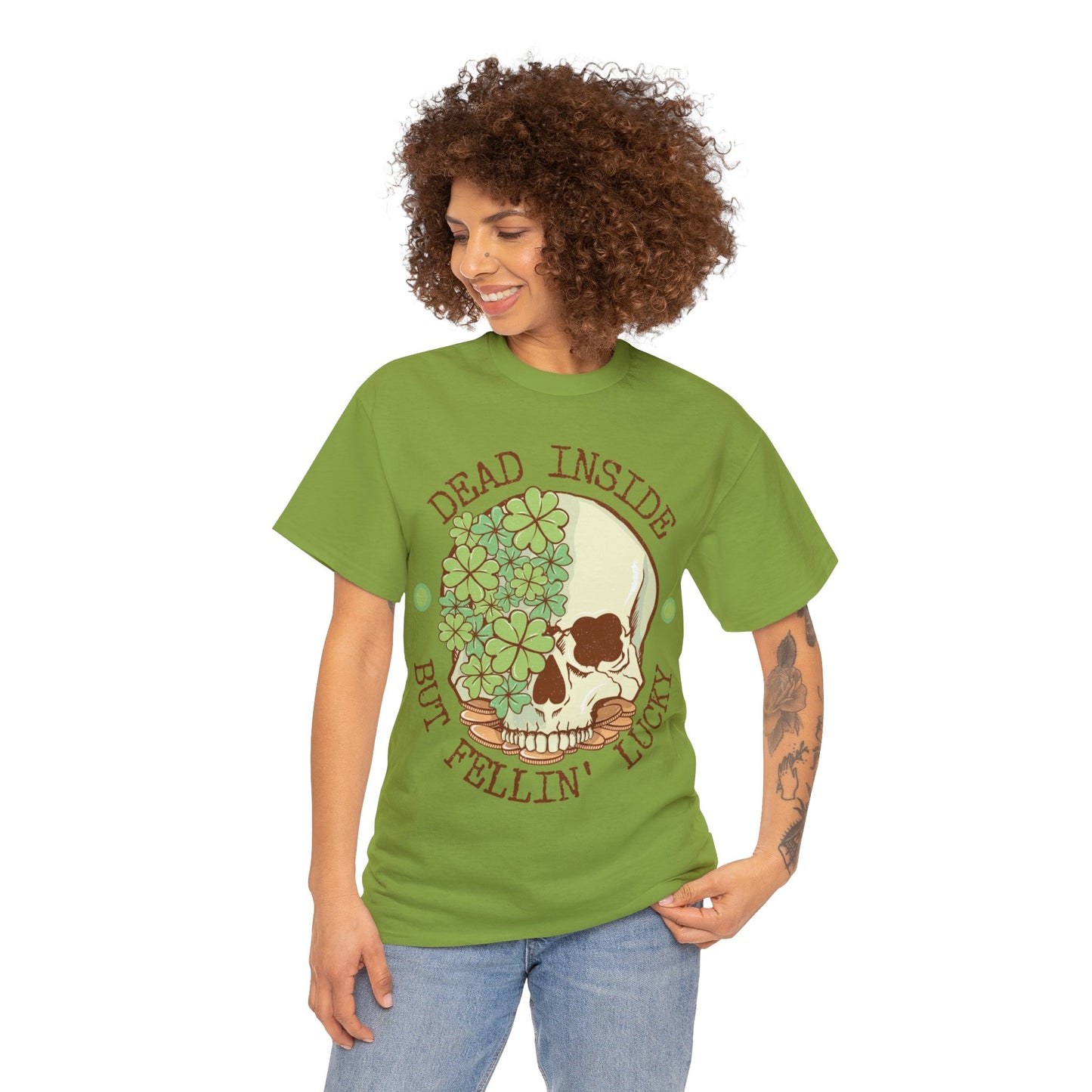 Dead inside but feelin' lucky shirt | Dark humor | St. Patrick's Day | St. Patty's Day | Skulls | Skeleton | Shamrocks | Green | Lucky