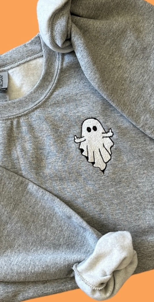 Embroidered ghost middle finger crewneck, spooky season sweatshirt, cozy season, funny FU, snarky Halloween shirt, ghost lover, fun ghost