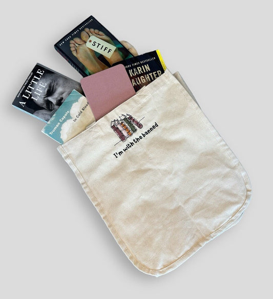 I'm With The Banned embroidered book bag, Reading, Librarian, Teacher, Book, Lover Gift, Bookworm, Bookish, Booktrovert, BookTok, books