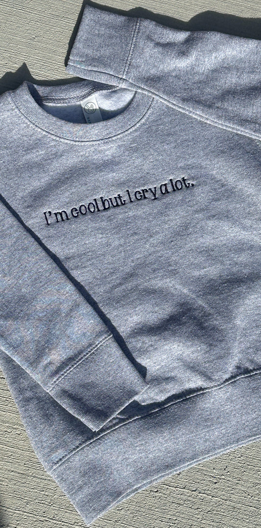 I'm cool but I cry a lot embroidered toddler crewneck, kids t-shirt, funny children tee, Wild child, funny kid shirt, custom embroidered tee